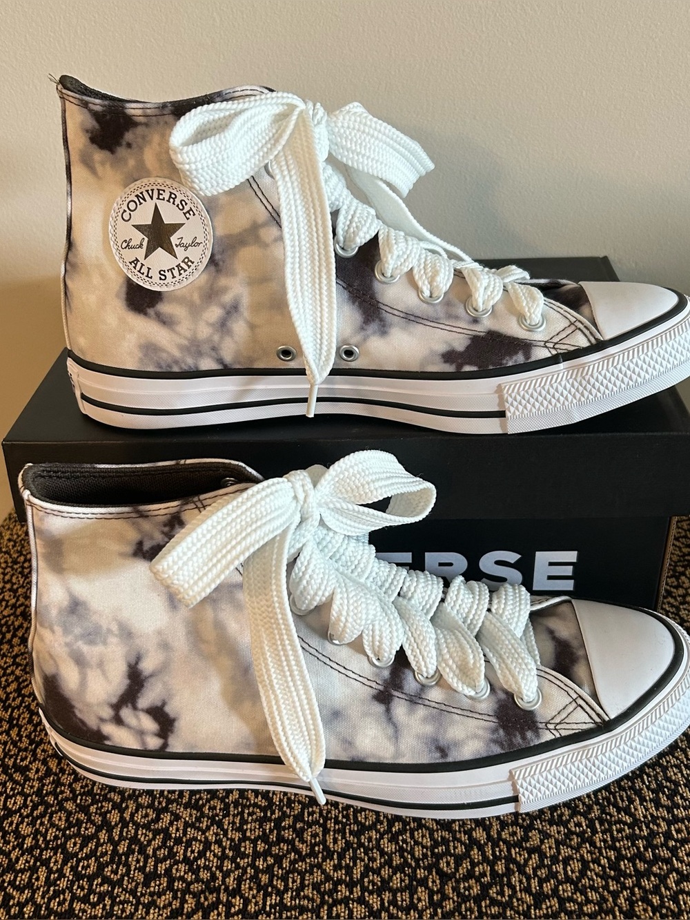 NEW Converse AS High-Top Canvas in Black & White Tie-Dye w Bonus Chunky Laces